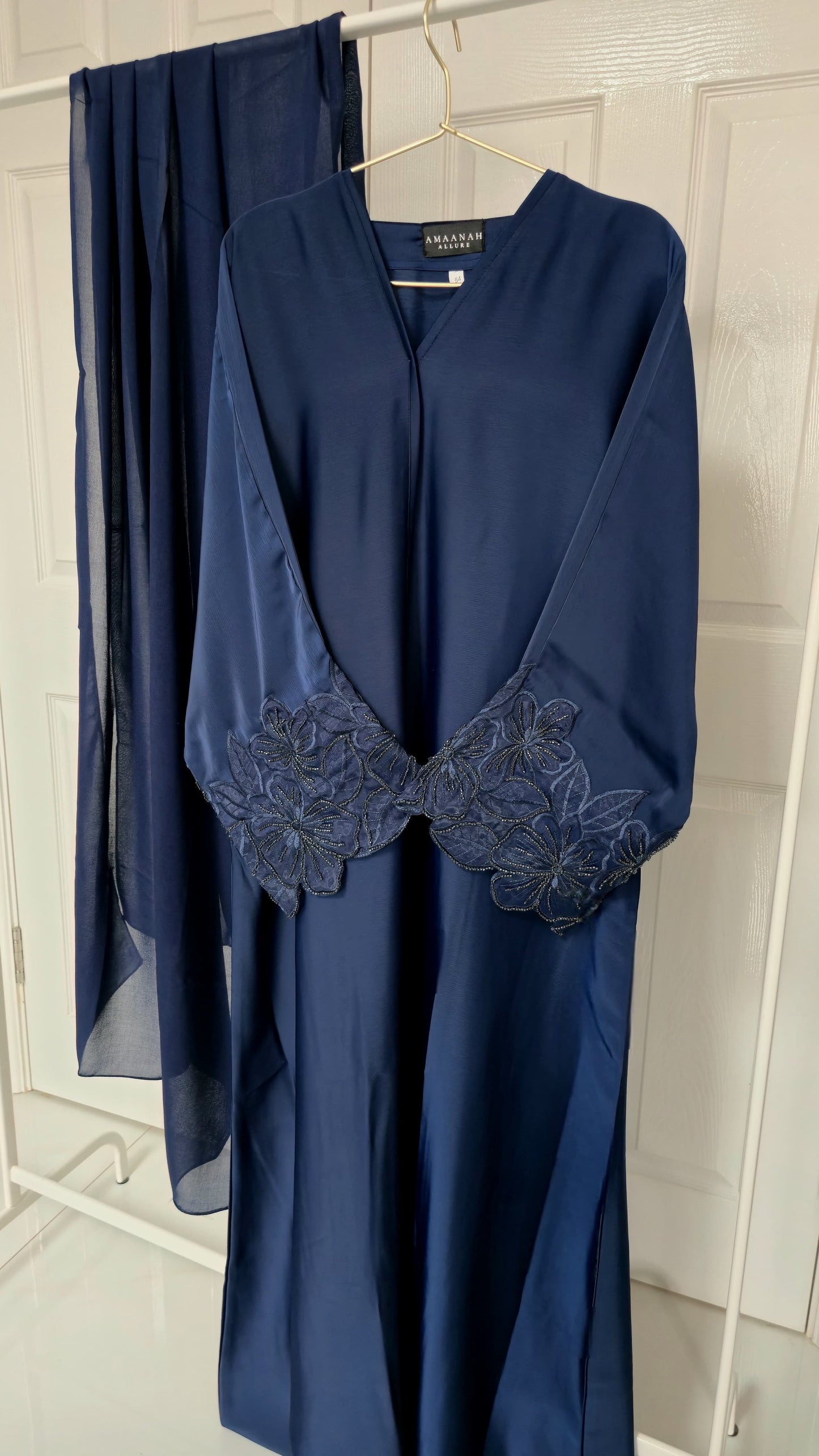 Yusra & Noura Lace Sleeve Open Abaya | Ameera Collection | Elegant Modest Abaya with Hijab