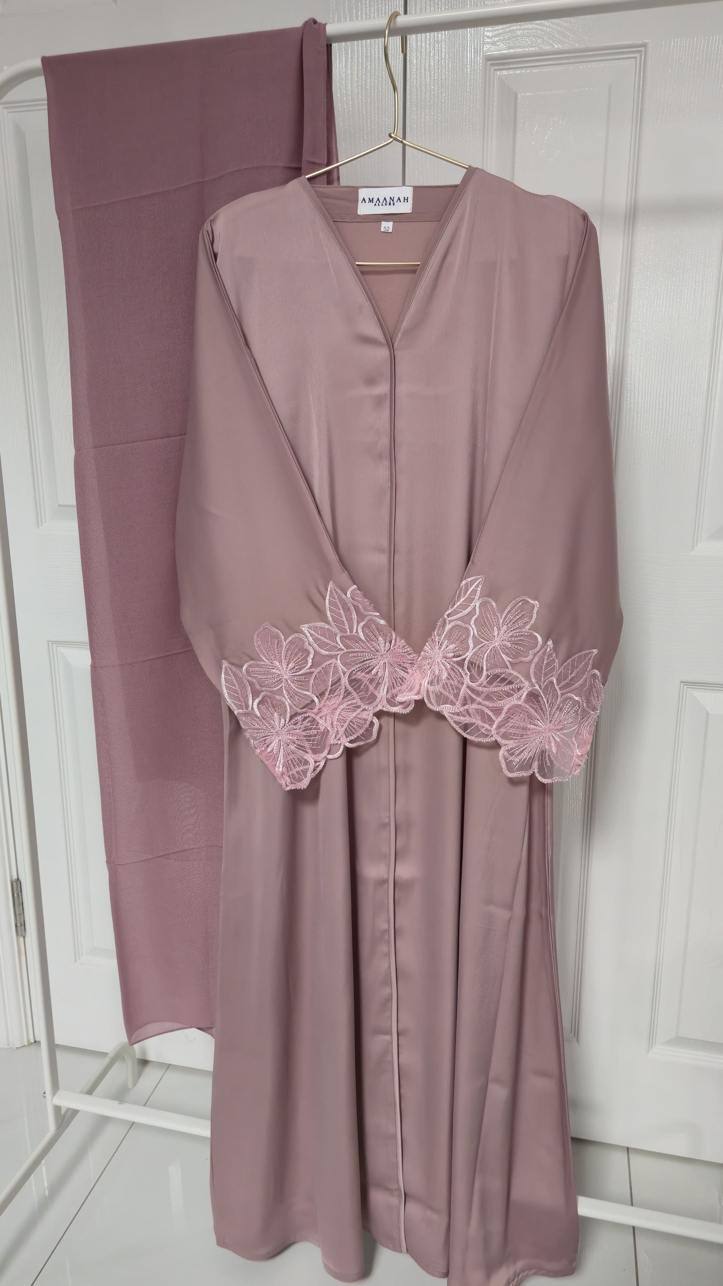 Zaynah & Hana Lace Sleeve Open Abaya | Ameera Collection | Elegant Modest Abaya with Hijab