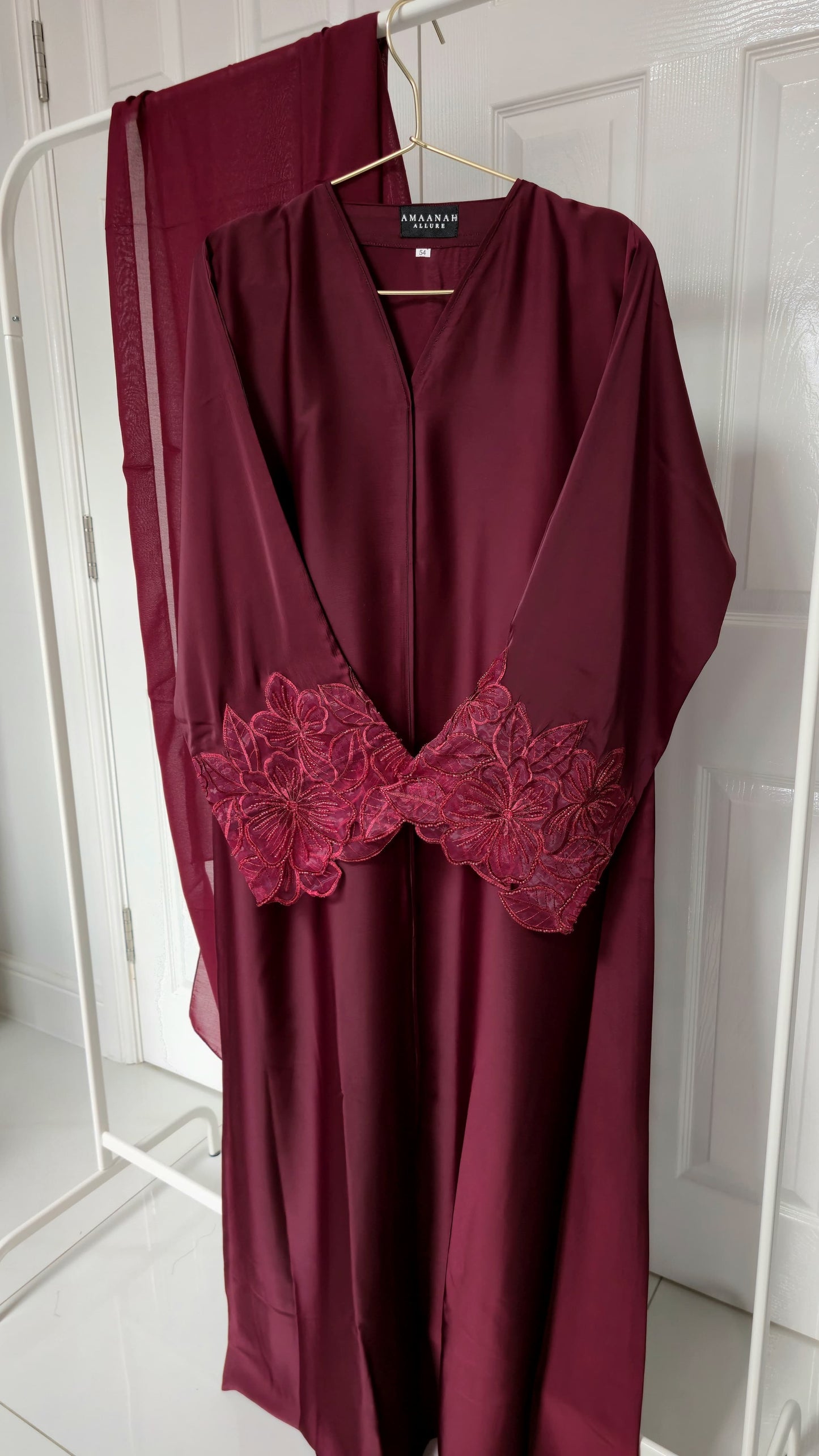 Yusra & Noura Lace Sleeve Open Abaya | Ameera Collection | Elegant Modest Abaya with Hijab