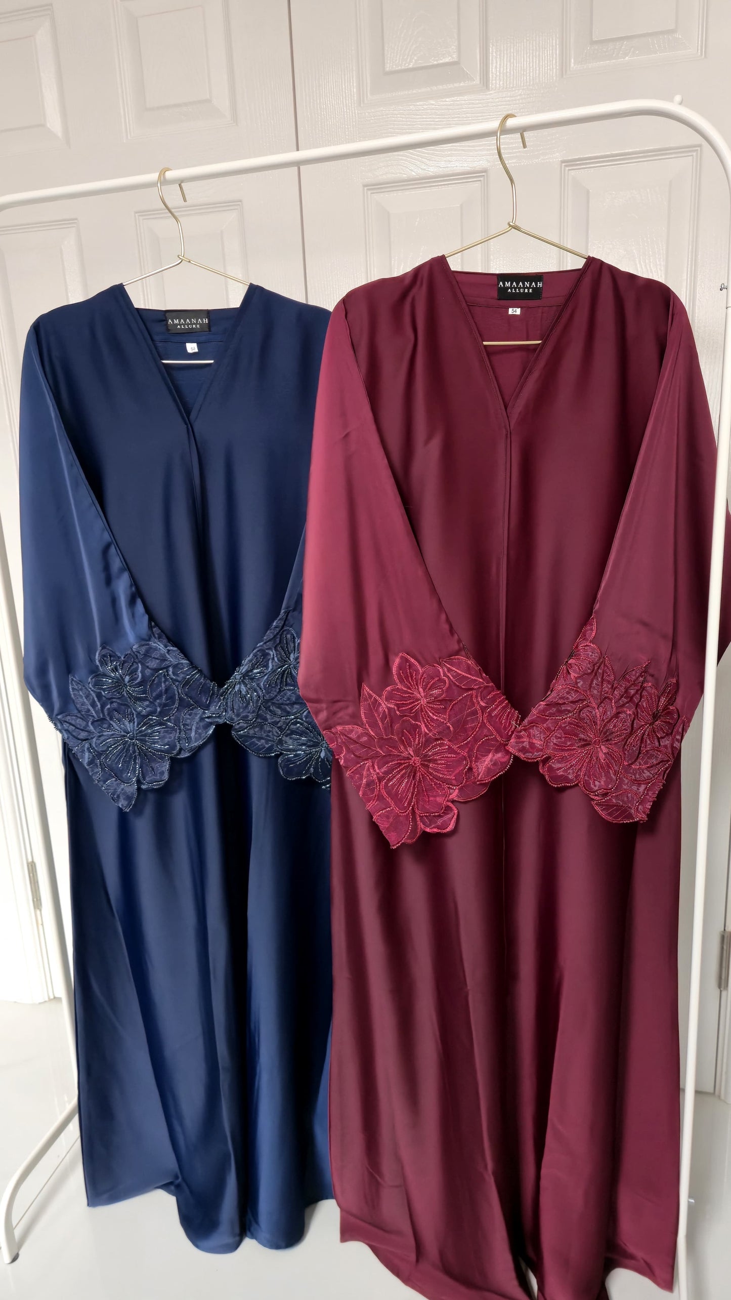 Yusra & Noura Lace Sleeve Open Abaya | Ameera Collection | Elegant Modest Abaya with Hijab