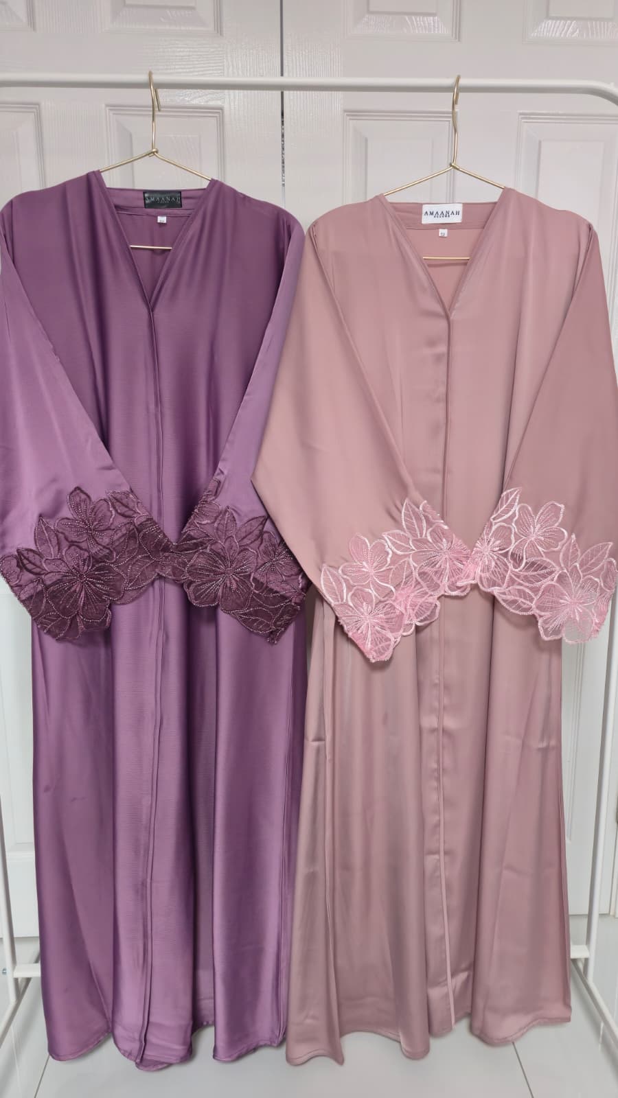 Zaynah & Hana Lace Sleeve Open Abaya | Ameera Collection | Elegant Modest Abaya with Hijab